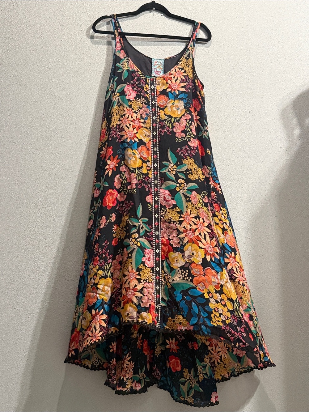 Johnny Was Black Floral High-Low Sundress with Multicolor Blooms - Picture 1 of 2